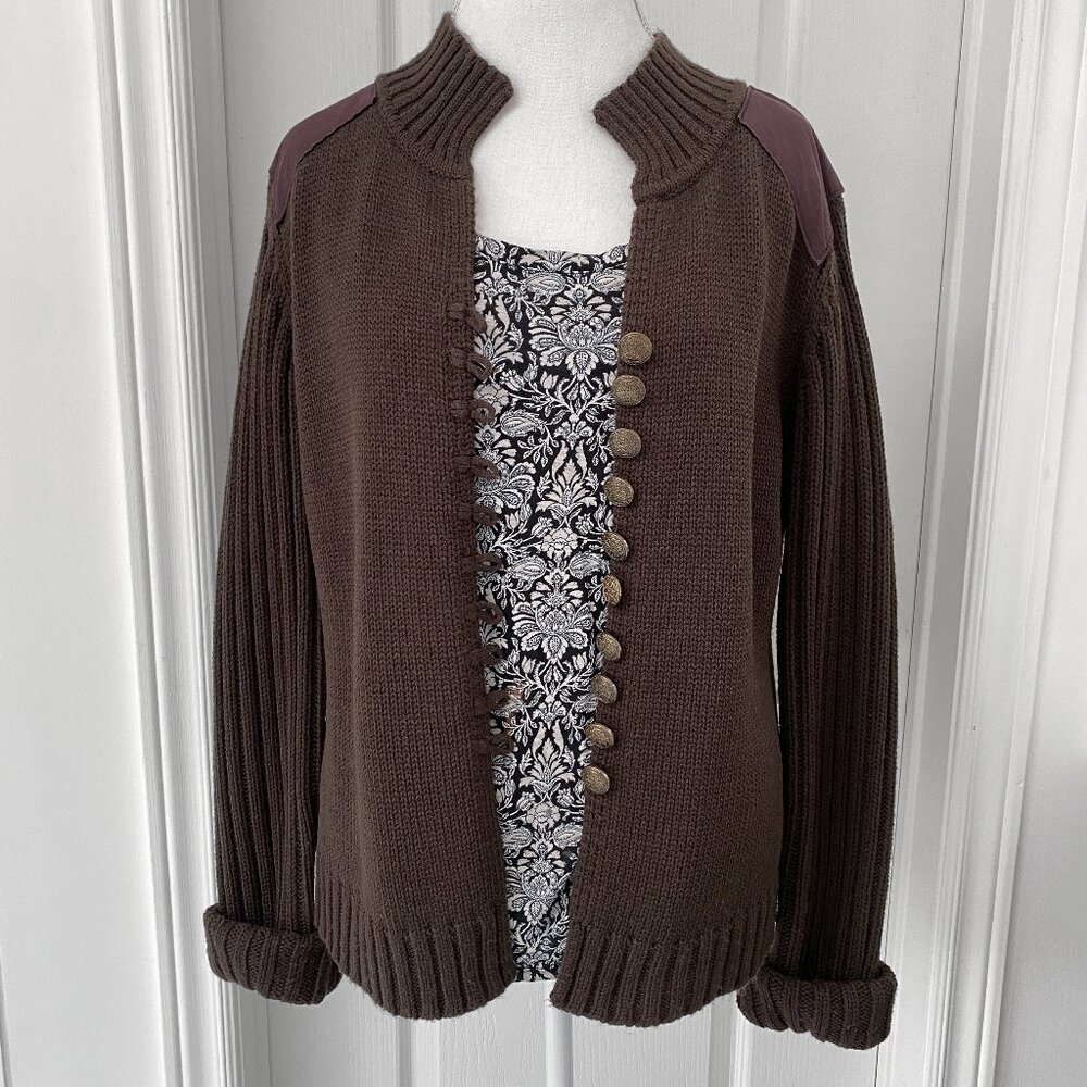 Vintage Brown Knit Cardigan XL ButtonFront Sweater Cottagecore Equestrian Style
